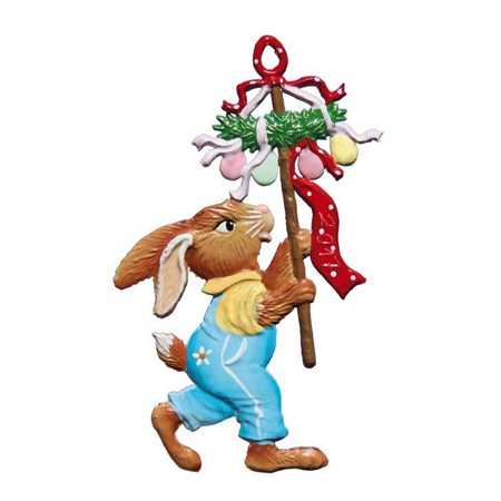 Rabbit with Easter Wreath - hanging pewter ornament