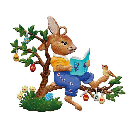 Rabbit Reading Time - hanging pewter ornament
