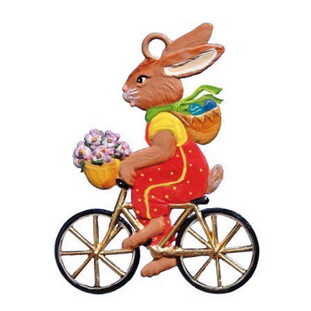 Rabbit on Bike - hanging pewter ornament