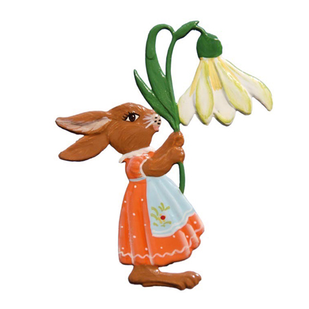 Bunny with snowdrops - hanging pewter ornament
