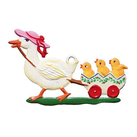 Goose pulls Chicks - hanging pewter ornament