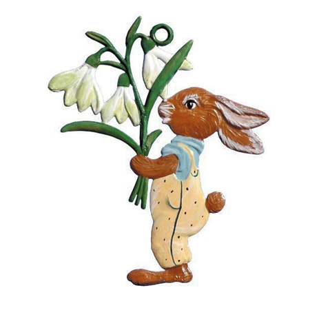 Rabbit with Snowdrops - hanging pewter ornament