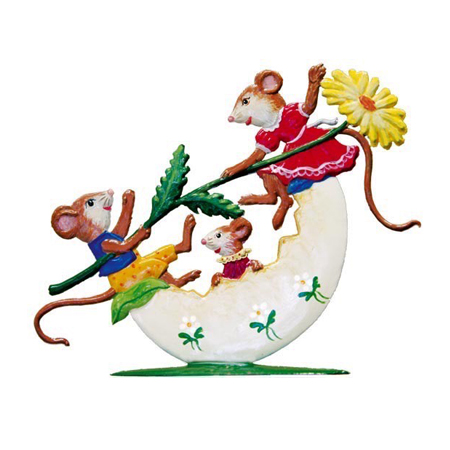 Mice swinging in Eggshell - standing pewter ornament