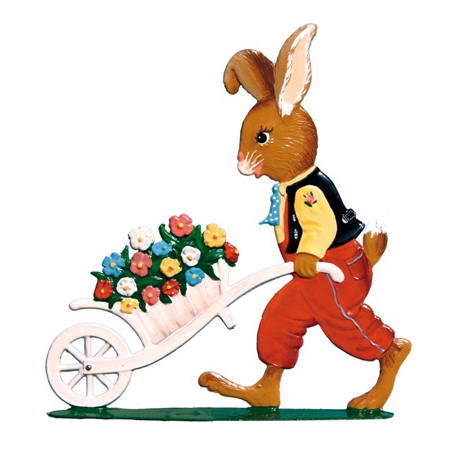 Rabbit with Wheelbarrow - standing pewter ornament