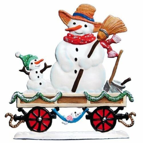 Train Car with Snowman – standing pewter ornament