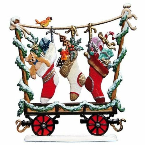 Train Car with Gift Stockings  – standing pewter ornament