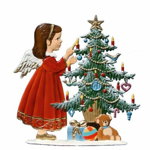 Angel decorating Christmas Tree – standing pewter ornament