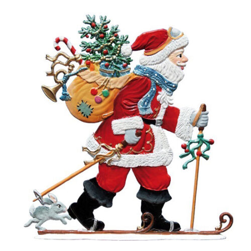 Santa on skis – standing pewter ornament