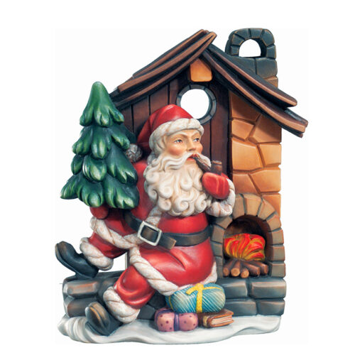 Santa at Fireplace - hanging Christmas Ornament