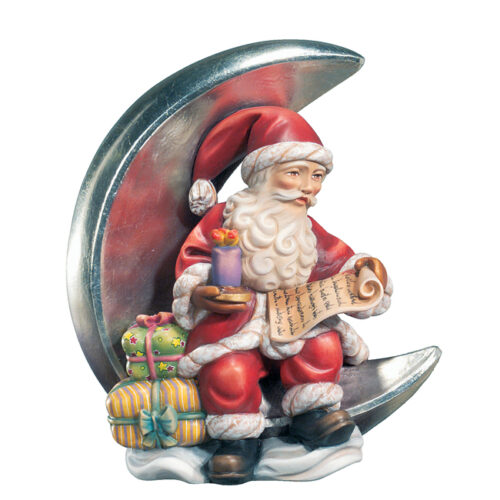 Santa on Moon with Wishlist - hanging Christmas Ornament