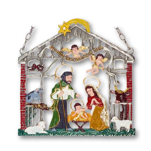Nativity Scene - hanging Christmas Pewter Ornament