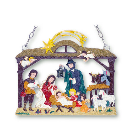 Nativity Crib - hanging Christmas Pewter Ornament
