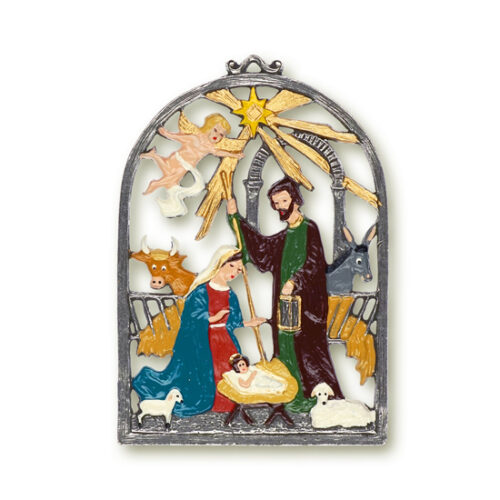 Holy Night Nativity - hanging Christmas Pewter Ornament