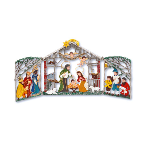 Triptych Nativity Scene - hanging Christmas Pewter Ornament