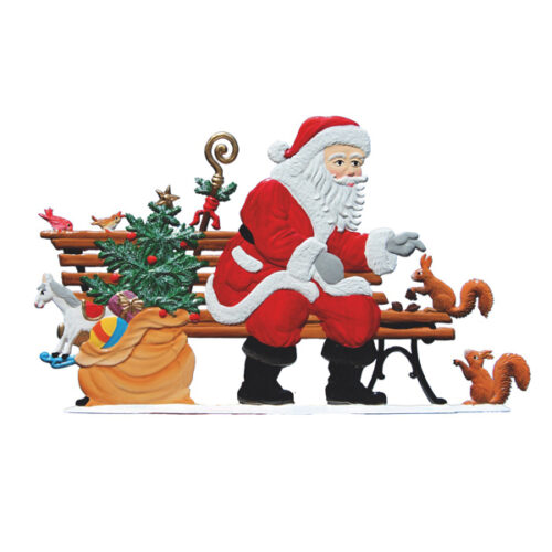 Santa sitting on park bench – standing pewter ornament