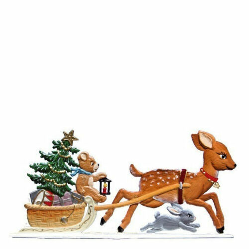 Deer pulling Sled  – standing Christmas Pewter Ornament