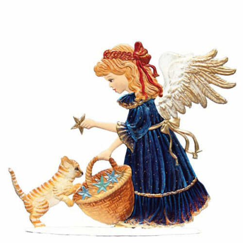 Angel with Kitten  – standing Christmas Pewter Ornament