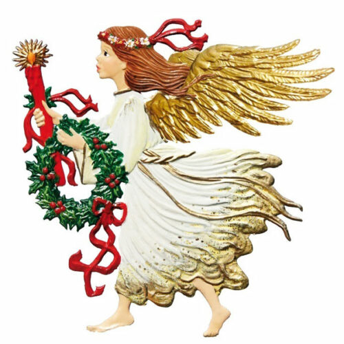 Angel with Wreath - hanging Christmas Pewter Ornament