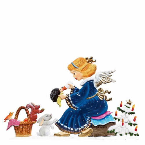 Angel feeding Hedgehog  – standing Christmas Pewter Ornament