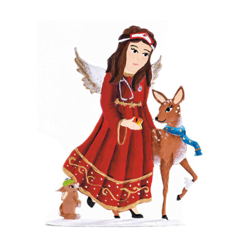 Angel Nurse with Deer – standing pewter ornament