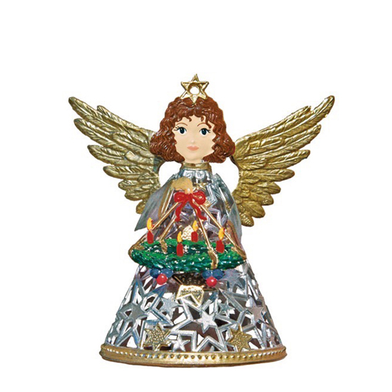 Filigree Angel with Advent Wreath – standing Christmas Pewter Ornament