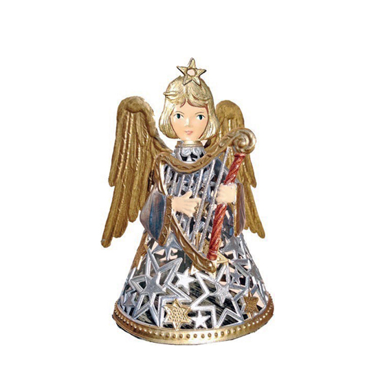 Filigree Angel with Harp  – standing Christmas Pewter Ornament