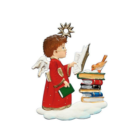 Angel Bookworm - hanging Christmas Pewter Ornament