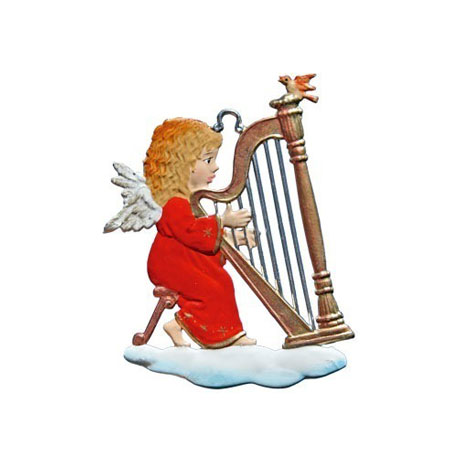 Angel playing Harp - hanging Christmas Pewter Ornament