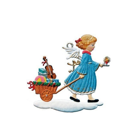 Angel with Cart - hanging Christmas Pewter Ornament