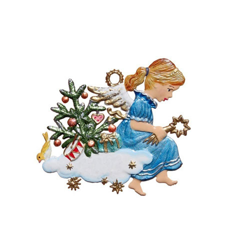 Angel on Cloud - hanging Christmas Pewter Ornament