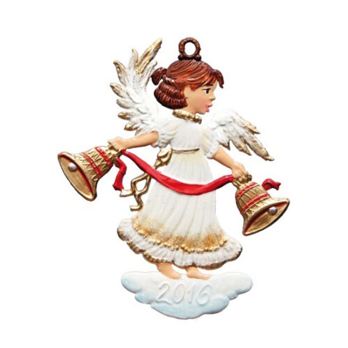 Angel with Christmas Bells - hanging Christmas Pewter Ornament