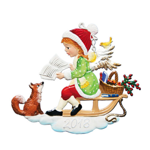 Angel Christmas Reading - hanging Christmas Pewter Ornament