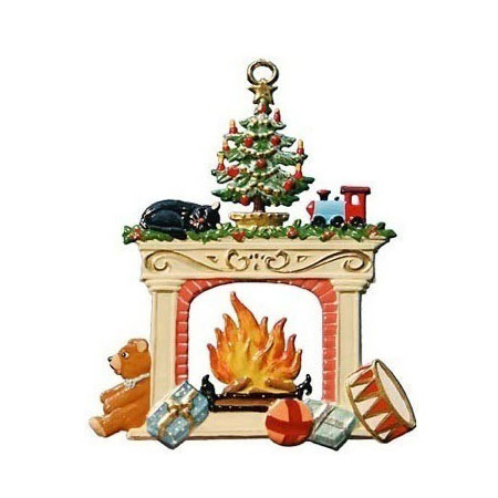 At the Fireplace - hanging Christmas Pewter Ornament