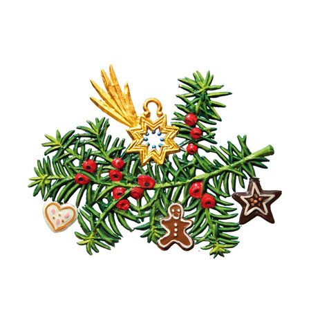 Yew Branch - hanging Christmas Pewter Ornament