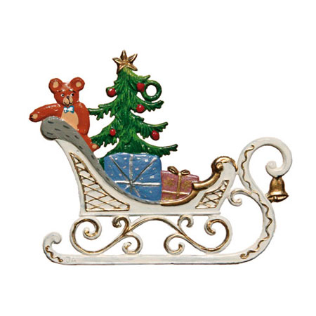 Sled  with Gifts - hanging Christmas Pewter Ornament