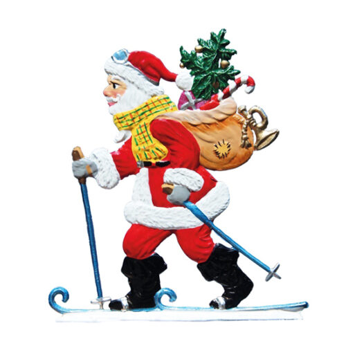 Skiing Santa - hanging pewter ornament