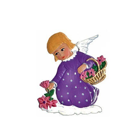 Angel with Flowers - hanging Christmas Pewter Ornament