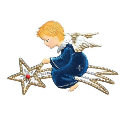Angel on Comet - hanging Christmas Pewter Ornament