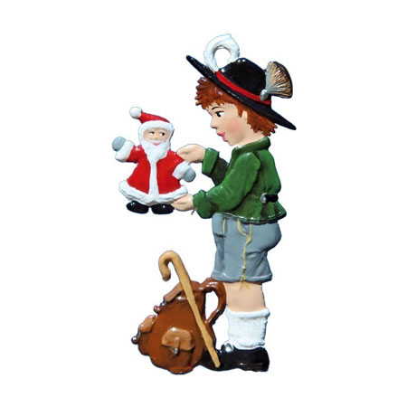 Boy with Santa - hanging Christmas Pewter Ornament