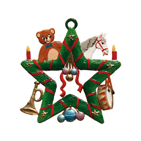 Star with Toys - hanging Christmas Pewter Ornament