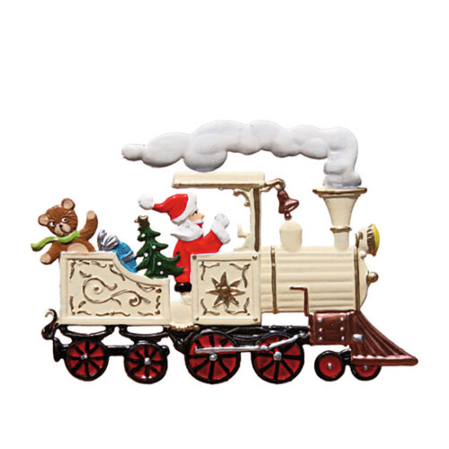 Santa in Steam Train - hanging Christmas Pewter Ornament