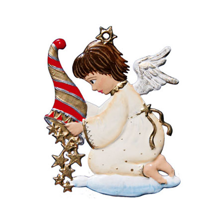 Angel with Cornucopia - hanging Christmas Pewter Ornament