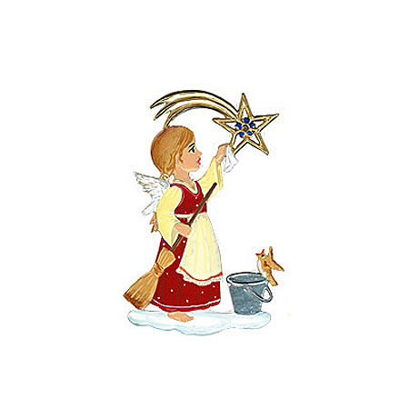 Angel wiping Star - hanging Christmas Pewter Ornament