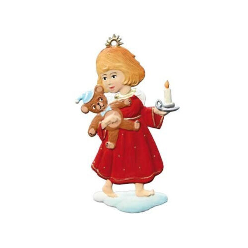 Angel with 'Teddy Bear - hanging Christmas Pewter Ornament