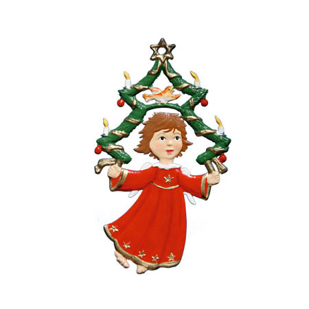 Angel with Fir Wreath - hanging Christmas Pewter Ornament