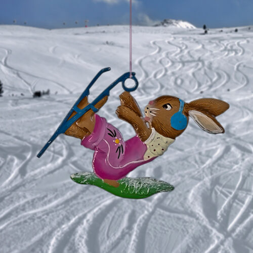Skiing Rabbit - hanging pewter ornament
