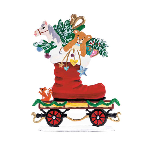 Train Car with Santa's Boot – standing pewter ornament