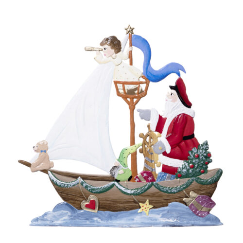 Sailing Santa - - hanging Christmas Pewter Ornament
