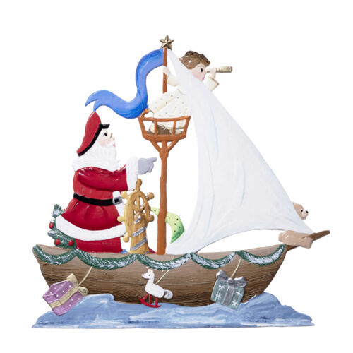 Santa on Exploration Tour – standing Christmas Pewter Ornament