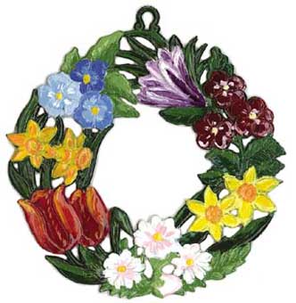 Spring wreath small - hanging pewter ornament
